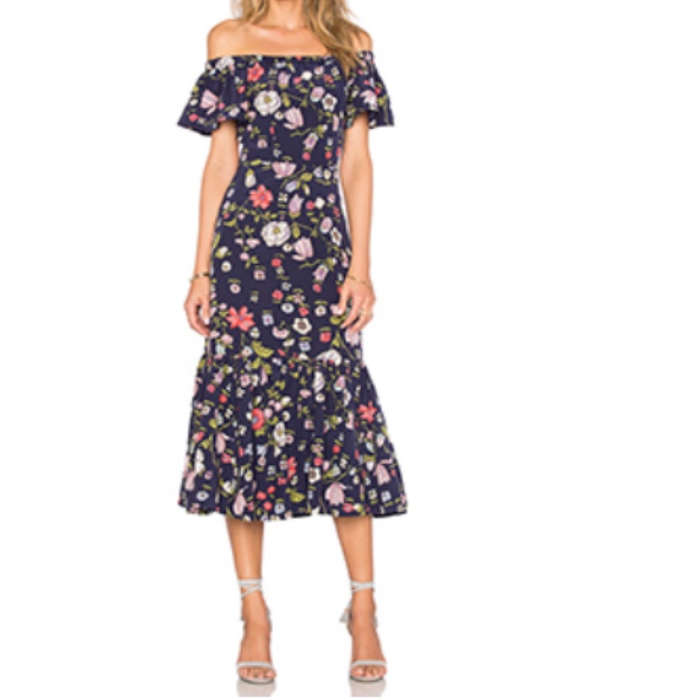Rebecca Taylor Blue Floral Midi Dress